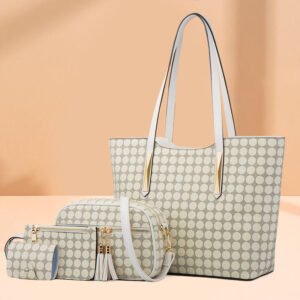 Spring and summer new minimalist shopping bag polka dot tote bag single shoulder handbag(White)